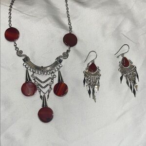 Silver and Carnelian Necklace and Earring Set